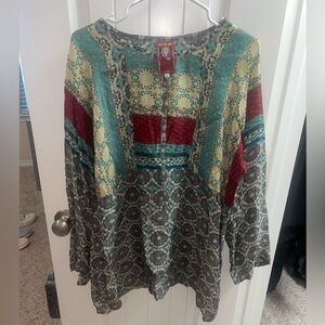 Johnny Was Green Blue Boxy Long Sleeve Top